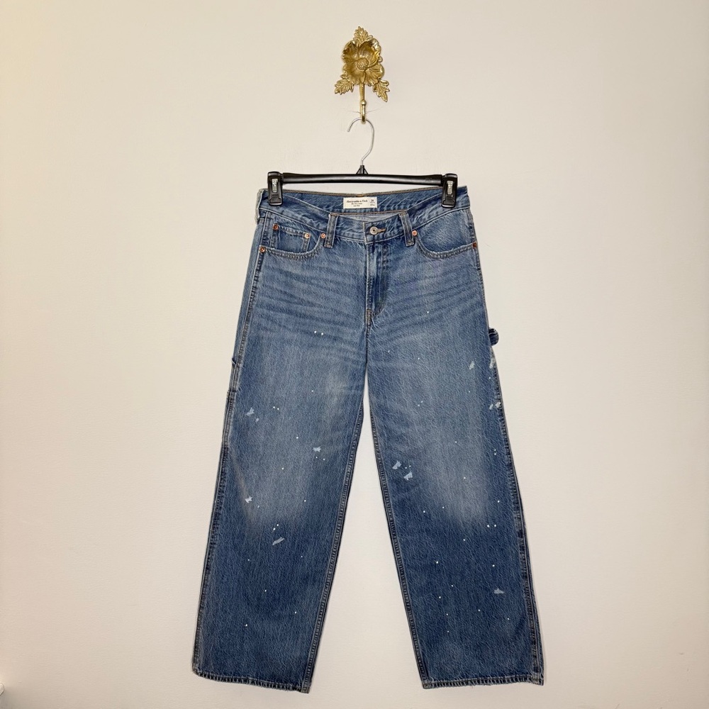 Paint-Splatter Wide Leg Blue Jeans